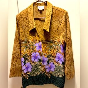 Silky button up blouse in leopard and jungle print by Maggie Sweet